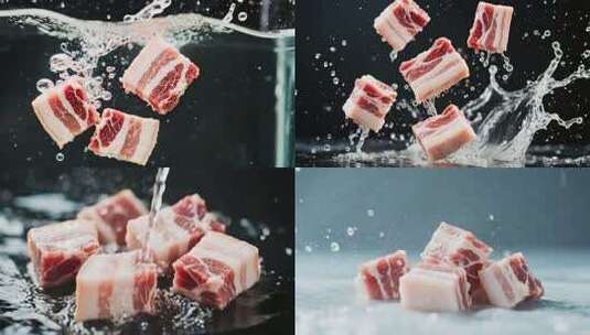 五花肉入水溅起水花素材高清在线视频素材下载