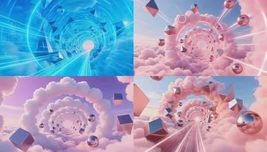浪漫梦幻云朵几何体天空隧道穿梭合集4K高清在线视频素材下载