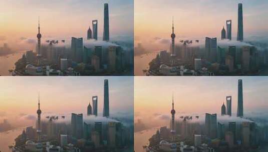 上海陆家嘴城市建筑群航拍高清在线视频素材下载