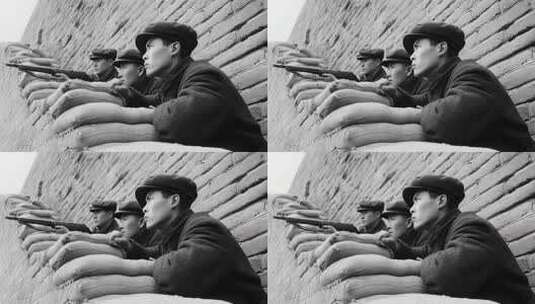 黑白镜头下的战士守卫着阵地高清在线视频素材下载