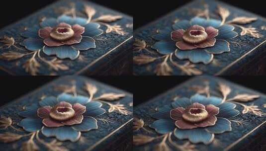 精美蓝色花纹礼品盒的艺术细节高清在线视频素材下载