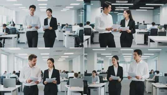 商务白领办公室内行走交流高清在线视频素材下载