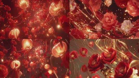 红色国风 国庆华丽红花灯笼喜庆片头高清在线视频素材下载