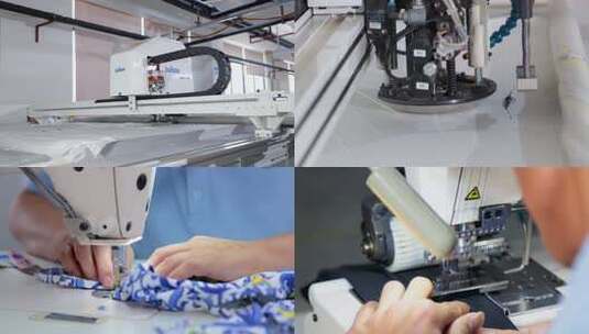 布料裁剪，缝纫机，服装加工，缝纫，纺织业高清在线视频素材下载