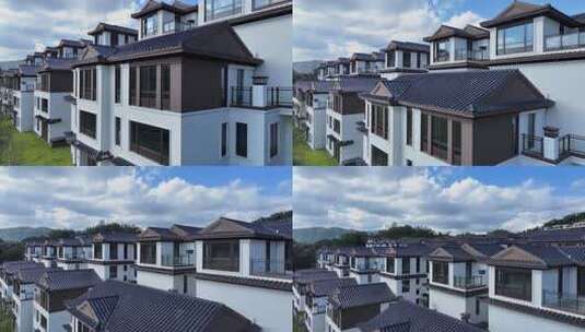 联排现代中式风格别墅群外观新住宅区院子高清在线视频素材下载
