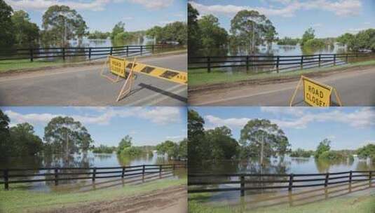 道路封闭，水浸，路牌，水浸高清在线视频素材下载