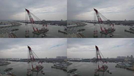 海上起重机吊塔航拍高清在线视频素材下载