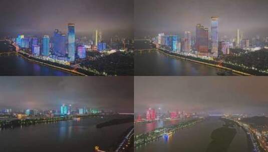 【合集】长沙湘江两岸夜景航拍高清在线视频素材下载