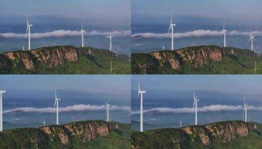 风力发电云海航拍，自然风景电力电业电网高清在线视频素材下载