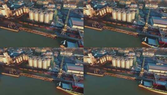 停靠在港口的货船航拍高清在线视频素材下载