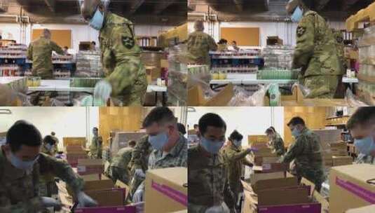 士兵在超市分包食物高清在线视频素材下载