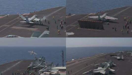 喷气式飞机从航空母舰的甲板上起飞高清在线视频素材下载
