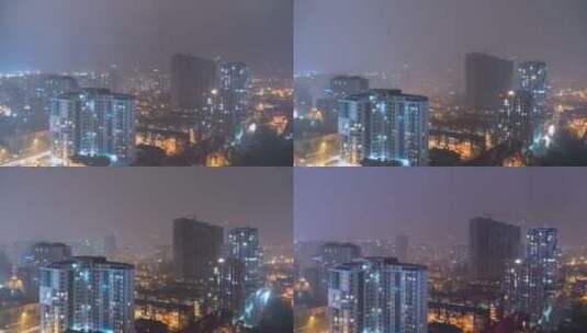 夜晚城市大楼的的雾气高清在线视频素材下载