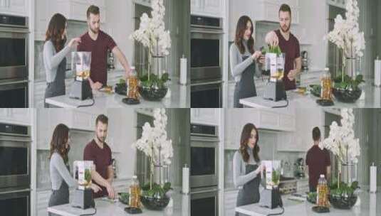 情侣在厨房制作美食高清在线视频素材下载