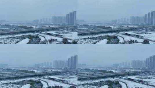 航拍银装素裹城市雪景长沙雪景高清在线视频素材下载