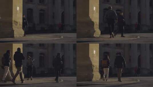 街角行人的低角度拍摄高清在线视频素材下载