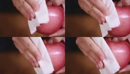 纸巾擦拭苹果掉色高清在线视频素材下载