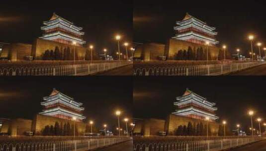 北京前门正阳楼夜景车流延时高清在线视频素材下载