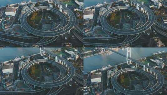 上海南浦大桥环形立交桥无人街道高清在线视频素材下载