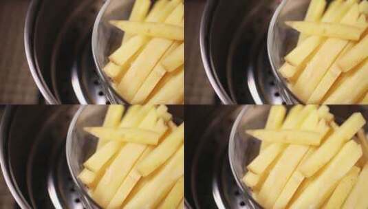 切土豆条蒸土豆条做土豆泥高清在线视频素材下载