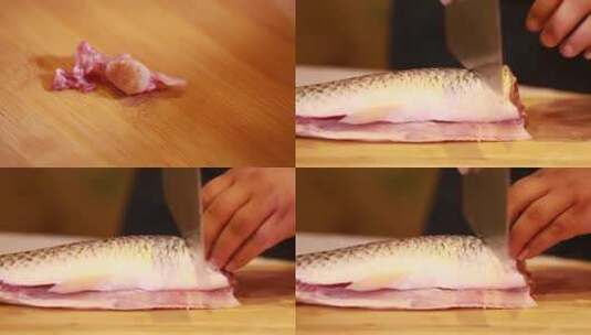 【镜头合集】开膛清洗鱼肉切块高清在线视频素材下载