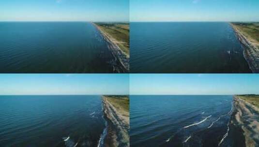 蓝色长长的海浪拍打着海滩高清在线视频素材下载