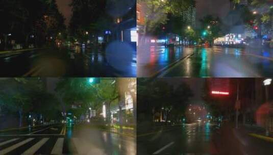 上海封城中的雨天街头夜景高清在线视频素材下载