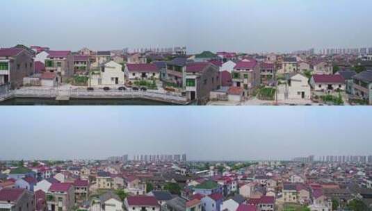 航拍上虞沥海镇宁海寺建筑居民生活环境高清在线视频素材下载