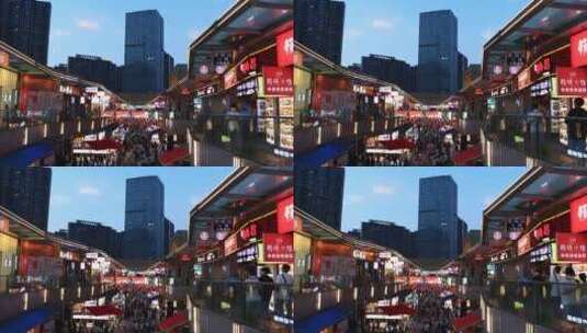 江西南昌夜市热闹小吃商业街高清在线视频素材下载