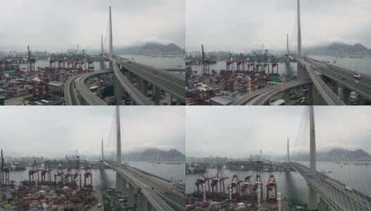 航拍城市的跨海大桥与车流高清在线视频素材下载