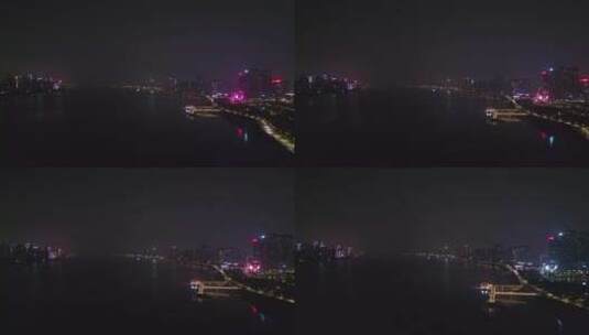 钱塘江江边夜景航拍高清在线视频素材下载
