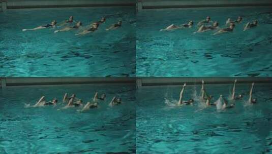 运动员们正在表扬花样游泳高清在线视频素材下载