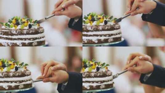 新婚夫妇切婚礼蛋糕高清在线视频素材下载