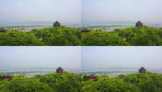 杭州西湖十景吴山天风城隍阁楼航拍高清在线视频素材下载