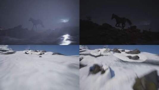 马夜里跑雪山跑高清在线视频素材下载
