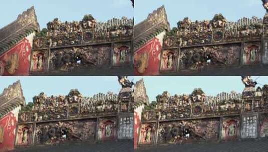 移动镜头广州陈家祠古建屋顶上的石雕特写高清在线视频素材下载