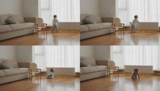小婴儿在家里学习走路爬行高清在线视频素材下载