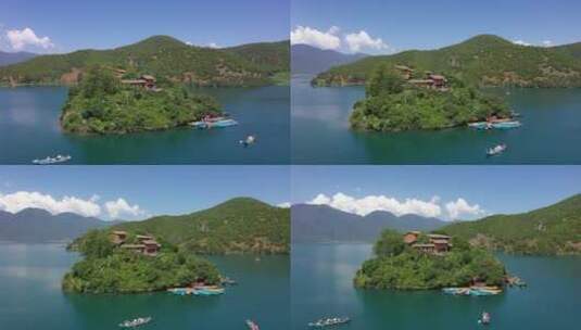 泸沽湖王妃岛航拍4K高清素材高清在线视频素材下载