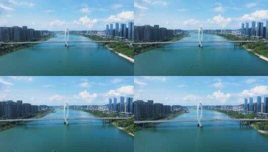 柳州航拍柳江风景白沙大桥高清在线视频素材下载