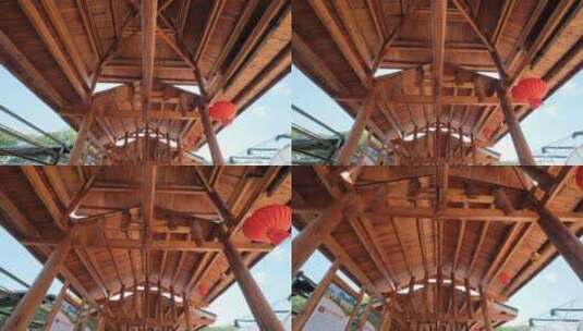 中式走廊凉亭屋顶榫卯木结构高清在线视频素材下载