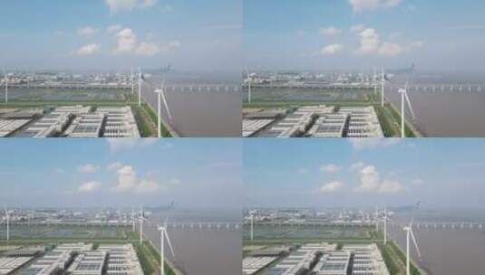 嘉兴海盐县港区杭州湾跨海周边风力4K航拍高清在线视频素材下载