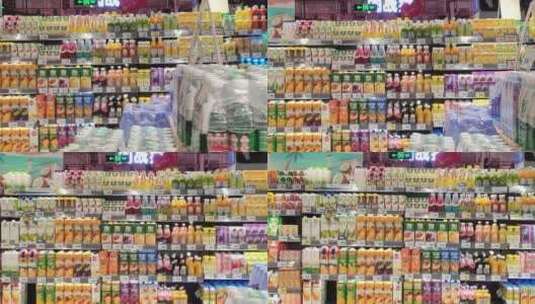 超市促销货架饮料排列移动镜头日常高清在线视频素材下载