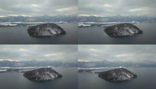 日本北海道屈斜路湖冬季雪景航拍风光高清在线视频素材下载