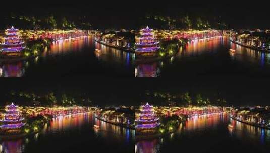 贵州镇江古镇夜晚固定画面高清在线视频素材下载