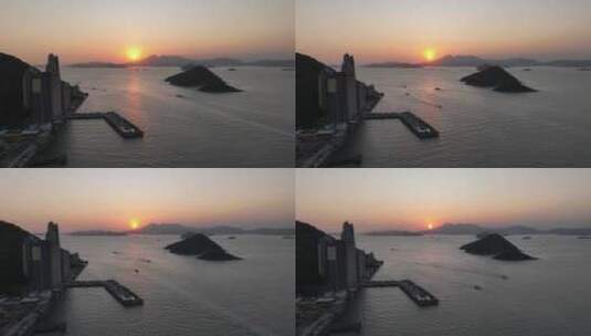 航拍香港日落海面高清在线视频素材下载