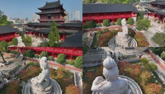 航拍秋日里的南京毗卢寺风光高清在线视频素材下载