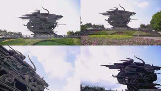 杭州滨江钱王射潮雕像4K视频合集高清在线视频素材下载