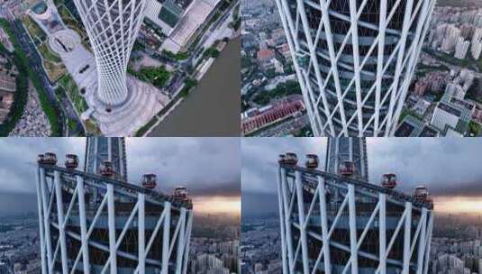 广州塔傍晚航拍空镜高清在线视频素材下载