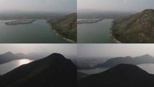 航拍山脉湖面 自然景观 极简高清在线视频素材下载