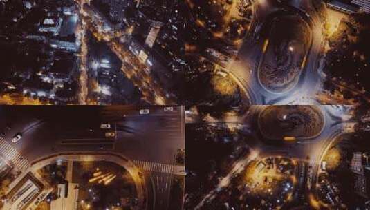 南京鼓楼区夜景航拍合集高清在线视频素材下载